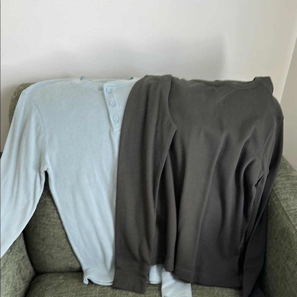 Blue and Gray Long Sleeve Henley Shirts